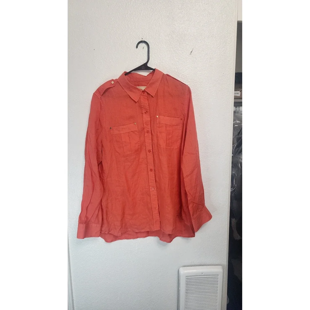 Michael Kors Button Down Shirt Womens XL Coral Excellent